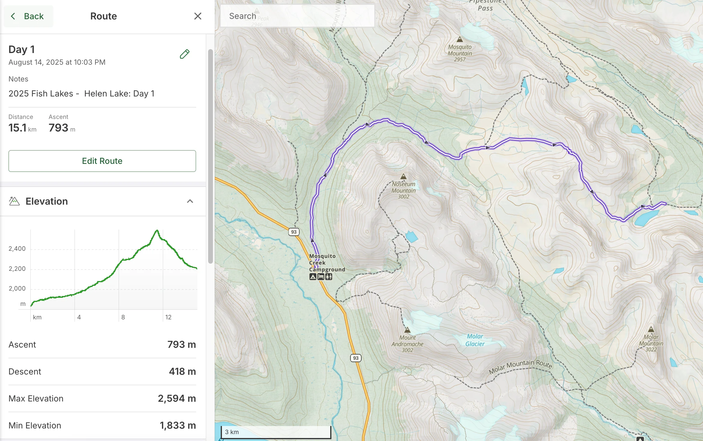 Map of Day 1 route