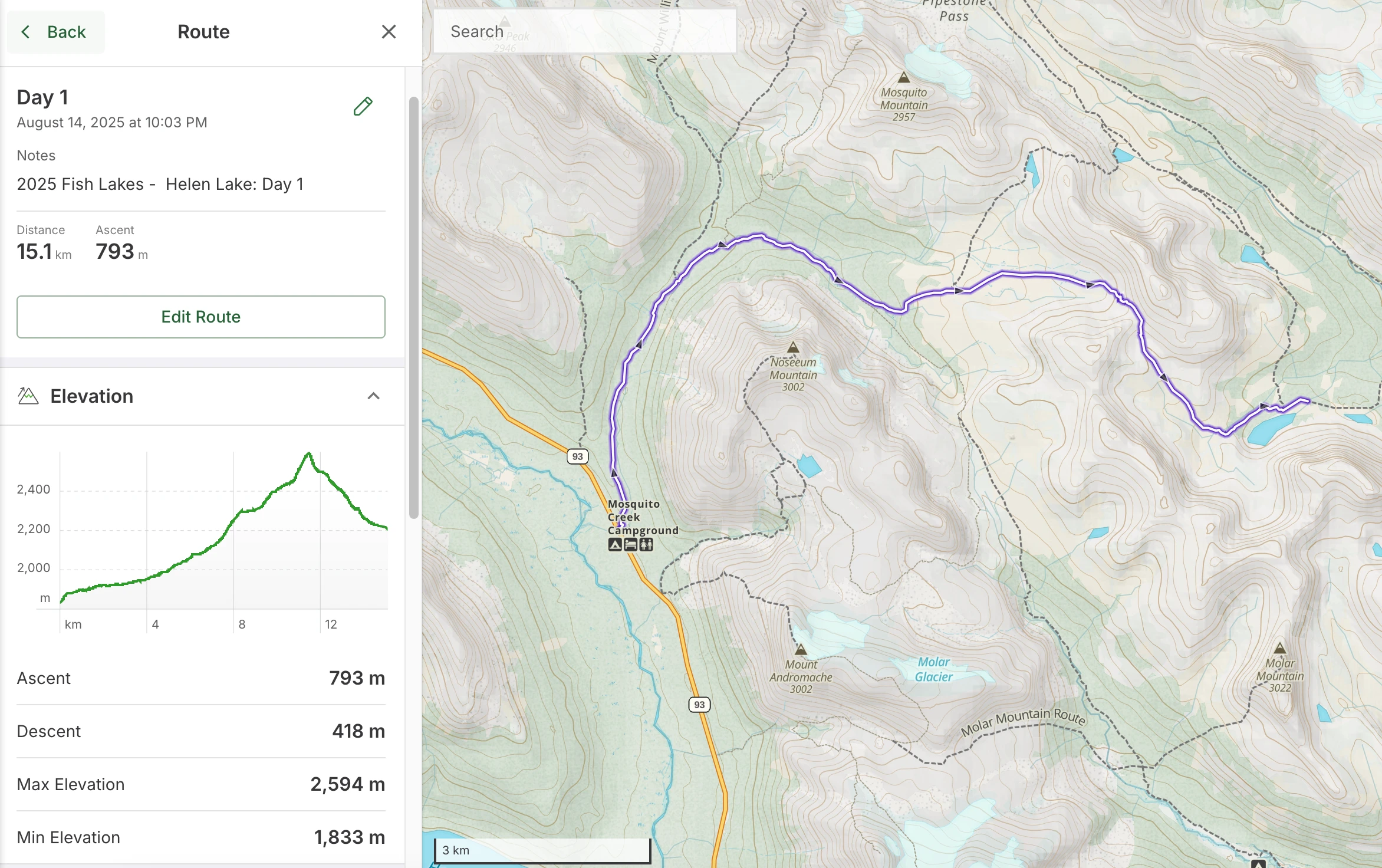 Map of Day 1 route